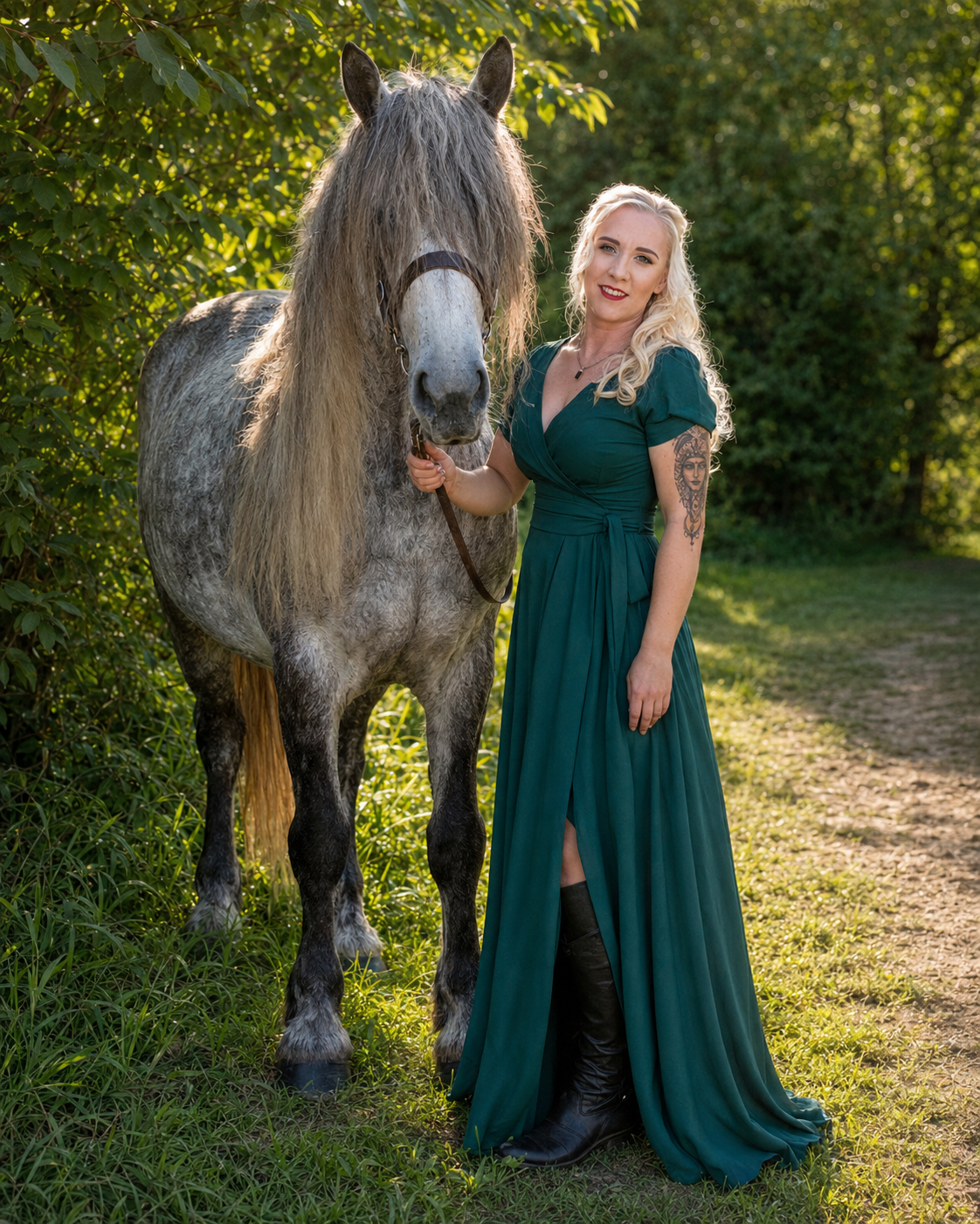 Kirsty Judd, founder of The Bridle Path, with a grey horse